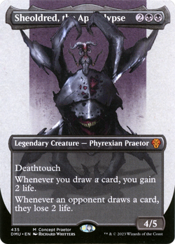 Sheoldred, the Apocalypse (Borderless Concept Praetors) [Phyrexia: All Will Be - Image 1