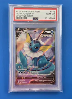 VAPOREON V 2021 Pokemon #172/203 PSA 10 GEM-MINT Evolving Skies FULL ART Graded! - Image 1