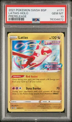 PSA 10 GEM MINT Latias Prerelease Promo Holo Fusion Strike SWSH171 Pokemon 2021 - Image 1