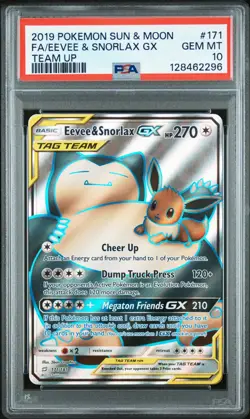 2019 POKEMON SUN & MOON TEAM UP #171 FULL ART/EEVEE & SNORLAX GX PSA 10 - Image 1