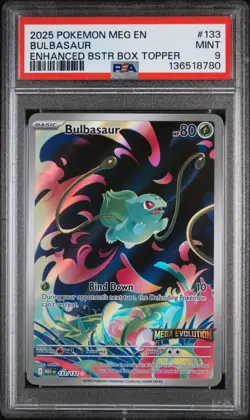 2025 POKEMON MEG EN-MEGA EVOLUTION #133 BULBASAUR ENHANCED BSTR BOX TOPPER PSA 9 - Image 1