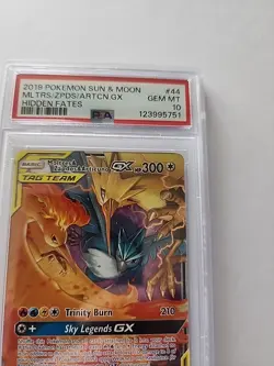 2019 Pokemon Sun & Moon Moltres Zapdos Articuno GX Hidden Fates 44/68 PSA 10 - Image 3