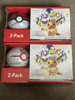 2 Pokemon Prismatic Evolutions ETB Elite Trainer Box Pokeball Sams Club Bundle - Image 1