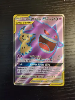 FLAWLESS Pokemon 2019 S&M Gengar and Mimikyu GX Tag Team Full Art #186/181 - Image 1