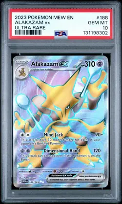 2023 Pokemon Mew EN 151 #188/165 Alakazam ex Ultra Rare Holo PSA 10 GEM MINT - Image 1