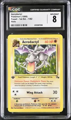 CGC 8 Aerodactyl 1st Edition Fossil 1/62 Holo 1999 Pokemon Card psa - Image 1