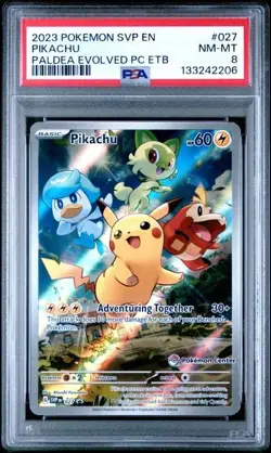 2023 POKEMON SVP PALDEA EVOLVED POKEMON CENTER ETB PROMO #027 PIKACHU PSA 8 - Image 1