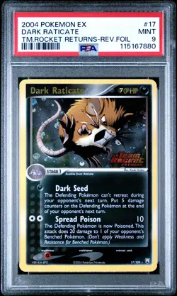 2004 POKEMON EX TEAM ROCKET RETURNS #17 DARK RATICATE-REVERSE FOIL PSA 9 - Image 1