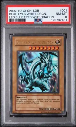 2002 YU-GI-OH! LOB-LEGEND OF BLUE-EYES WHITE DRAGON #001 PSA 8 - Image 1