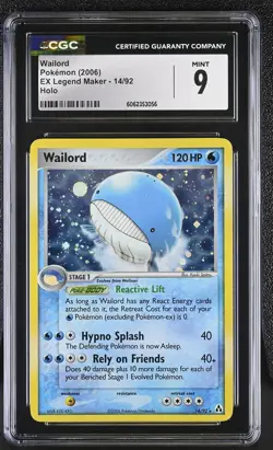 CGC 9 MINT Wailord 2006 EX Legend Maker 14/92 Holo Pokemon Card - Image 1