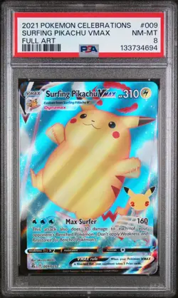 2021 Pokemon CELEBRATIONS SURFING PIKACHU VMAX FULL ART NM-MT PSA 8 - Image 1