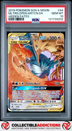2019 Pokemon Sun & Moon Hidden Fates #44 Moltres Zapdos Articun Gx PSA 10 - Image 1