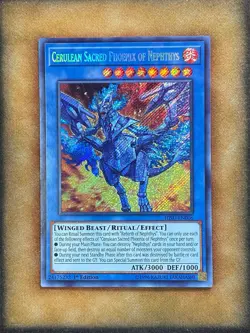 Yugioh Cerulean Sacred Phoenix of Nephthys HISU-EN006 Secret Rare 1st Ed NM - Image 1