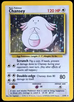 Chansey 3/102 Base Set Holo Rare WOTC Pokemon Card - Near Mint Condition - Image 1