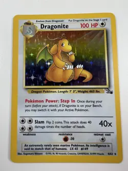 Pokemon TCG Dragonite Fossil Holo Unlimited Rare Card 4/62 1999 WOTC Vintage - Image 1