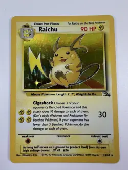 Pokemon TCG Raichu Fossil Holo Card 14/62 Unlimited Holo Rare - Image 1