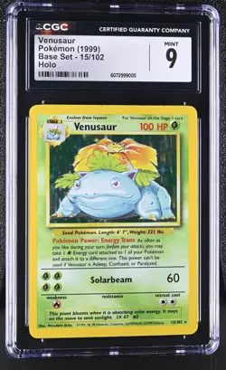 CGC 9 MINT Venusaur 1999 Base Set 15/102 Holo Pokemon Card - Image 1