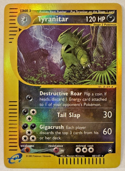 Pokemon TCG Tyranitar Aquapolis Reverse Holo Card - Rare 40/147 - Image 1
