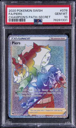 2020 POKEMON SWORD & SHIELD CHAMP'S PATH SECRET #078 FULL ART/PIERS PSA 10 - Image 1