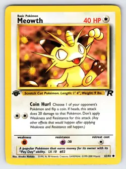 Meowth 62/82 2000 Team Rocket 1st Edition Pokemon Card TCG WOTC Vintage - VLP - Image 1