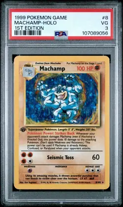 1999 POKEMON BASE SET #8 MACHAMP HOLO 1ST EDITION PSA 3 VG - Image 1
