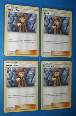 4x Brock's Grit 53/68 Pokemon card SM Hidden Fates uncommon NM - Image 1