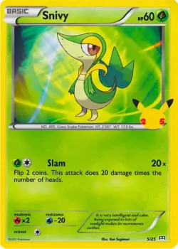 Snivy 5/25 Regular McDonald's 25th Anniversary Promo (2021) Mint Pokemon Card - Image 1