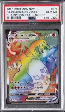 2020 POKEMON SWORD & SHIELD CHAMP'S PATH SECRET FULL ART/CHARIZARD VMAX PSA 10 - Image 1
