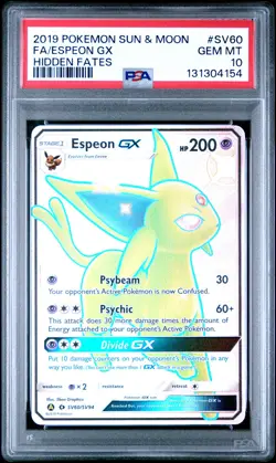 2019 POKEMON SUN & MOON HIDDEN FATES #SV60 FULL ART/ESPEON GX PSA 10 - Image 1