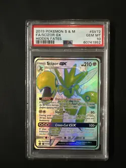 2019 POKEMON S & M FA/SCIZOR GX HIDDEN FATES PSA 10 #SV72 - Image 1