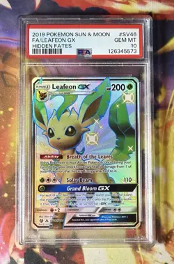 2019 POKEMON SUN & MOON HIDDEN FATES #SV46 FULL ART/LEAFEON GX PSA 10 - Image 1