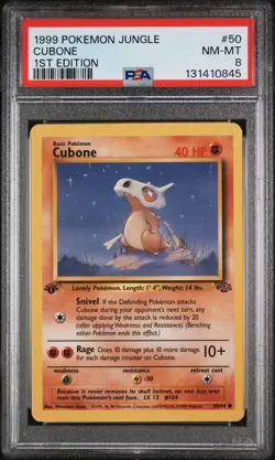 1999 Pokemon TCG First Edition Cubone Jungle Set 50/64 Card PSA 8 NM-MT - Image 1