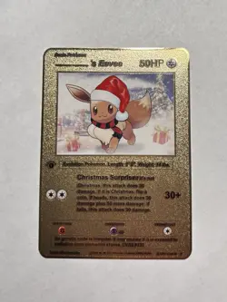 Christmas Surprise Customizable Eevee High Quality Gold Metal Card Fan Art Gift - Image 1