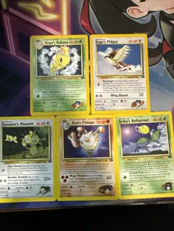 Pokemon TCG Gym Hero’s Vintage Owl 22 Card Lot Brock, Giovanni, Lt. Surge, Koga - Image 4