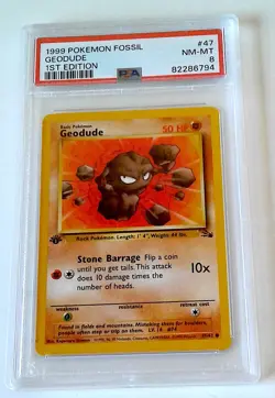1999 POKEMON GEODUDE 1ST EDITION PSA 8 FOSSIL 47/62 SET - Image 1
