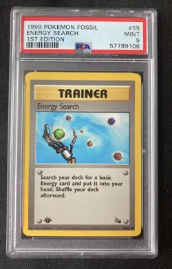 Pokemon 1999 1st Edition Fossil Energy Search trainer 59/62 Mint PSA 9 - Image 1