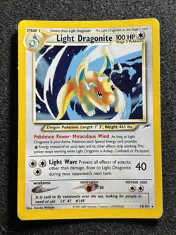 Pokemon Card Light Dragonite 14/105 Neo Destiny Holo Rare WOTC Vintage MP/HP - Image 2