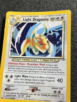 Pokemon Card Light Dragonite 14/105 Neo Destiny Holo Rare WOTC Vintage MP/HP - Image 3