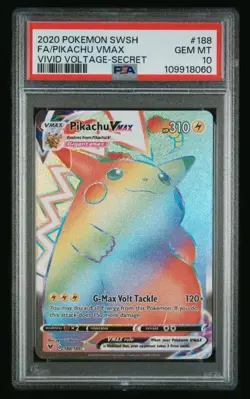 Pokemon Pikachu VMAX 188/185 Secret Rainbow Rare Vivid Voltage PSA 10 - Image 1