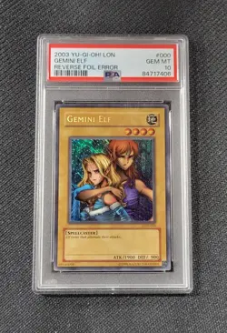 YGO Gemini Elf Secret Rare Unlimited Reverse Foil Misprint LON-000 PSA 10 - Image 1