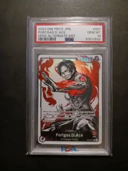 One Piece Card Game TCG OP03-001 Portgas.D. Ace Alt Alt Art PSA 10 Error Label - Image 1