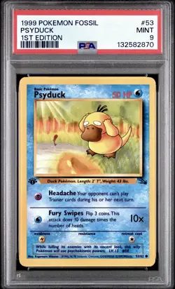 1999 Pokemon Fossil 53 Psyduck 1st Edition PSA 9 - Image 1