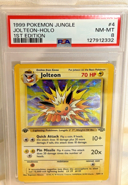 1999 Pokemon Jungle Jolteon Holo 1st Edition PSA 8 - Image 1