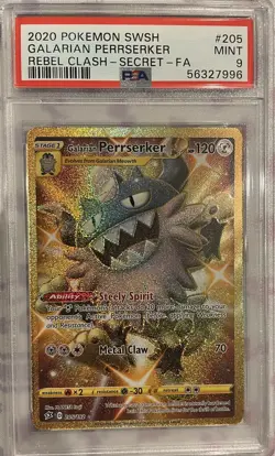 2020 Pokemon SWSH FA Galarian Perrserker #205/192 Rebel Clash Secret PSA 9 MINT - Image 1