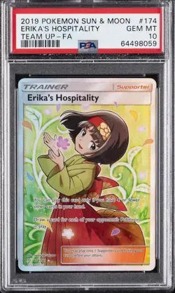 2019 POKEMON SUN & MOON TEAM UP #174 FULL ART/ERIKA'S HOSPITALITY PSA 10 - Image 1
