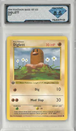 1999 Pokemon Base 1st Ed DIGLETT #47/102 💎 DSG 8.5 NM/Mint - Image 1
