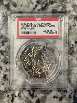 PSA 10 CHARIZARD ULTRA PREMIUM COLLECTION METAL COIN PROMO 2022 POKEMON - Image 1
