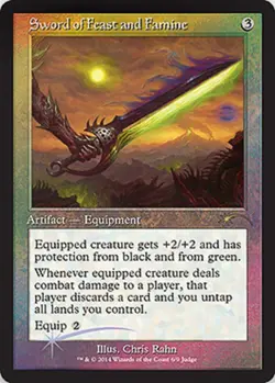 MTG Sword of Feast and Famine - Foil DCI Judge Promo, Moderate Play, English Pro - Image 1