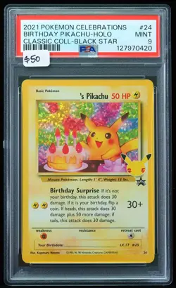 2021 Birthday Pikachu-Holo #24 Classic Collection-Black Star PSA 9 Pokemon Card - Image 1