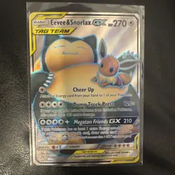 Pokemon TCG Eevee Snorlax GX Holo Ultra Rare Card Sun & Moon Team Up 171/181 - Image 1